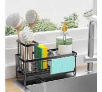 Virtuves izlietnes sūkļa turētājs izlietnes Caddy ar augstu suku turētāju Virtuves izlietnes organizators Countertop Rustproof 304 nerūsējošā tērauda ziepju dozators Virtuves organizators un uzglabāšanas rīki