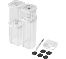 ZWILLING Fresh & Save Cube komplekts, S izmērs, 6 glabāšanas piederumu komplekts, kas sastāv no 4x kastītēm (S, 2x2S, 3S), mērkarotēm (3 izmēri), 5x NFC etiķetes, 1x krīta pildspalva