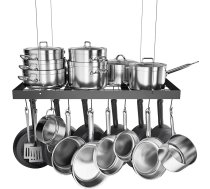 KES KUR219S75-BK Virtuves plaukts Piekaramais pannu turētājs Virtuves piederumu turētājs Podiņu turētājs Pannu turētājs 75 cm Metāla matēts melns