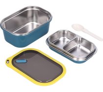 Bento Box Nerūsējošā tērauda 1,2 l izolēts pusdienu konteiners Kvadrātveida sasilšanas pudele Pieaugušo bērnu divslāņu pārnēsājams pārtikas sildītājs ar karoti skolai birojam piknikam (zils)