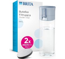 BRITA Vital ūdens filtra pudele gaiši zila (600 ml) ar 2 mikrodisku filtriem, lai būtu hidratēts jebkurā vietā Noņem hloru, piemaisījumus, hormonus un saglabā minerālvielas