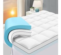 Autsel Memory Foam Mattress Topper ar pūkainu spilvendrānu, dubultā slāņa matrača pārvalks, dubultā gulta muguras sāpju mazināšanai, īpaši mīksts matrača aizsargs, sertificēts ar