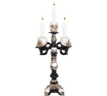 Sveces turētājs melns, Halloween statujas sveces turētājs Taper sveces ar 3 rokām, gotikas galvaskausa sveķu rotājumi, galvaskausa lampas Vintage galda rotājums dzīvojamai istabai, guļamistabai, virtuvei (3 rokas)
