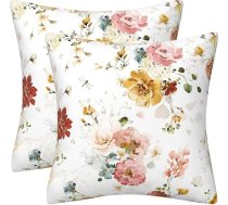Komplekts no 2 spilvenu pārvalki 50cm x 50cm Abpusēji elegants rozā un dzeltens ziedi Mīksts samts Modernā apdare Kvadrātveida spilvenu pārvalki dīvānam Gulta Dīvāns Āra spilvens 50x50cm