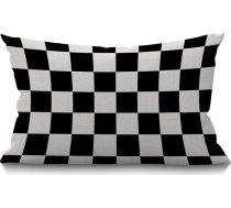 Checkerboard Dekoratīvs spilvens gadījumā ģeometriskā pārbaude Pattern melns balts balta kokvilnas lina spilvens sedz iegarenas taisnstūra Throw spilvens gadījumā dīvāns dīvāns gulta 30x50cm