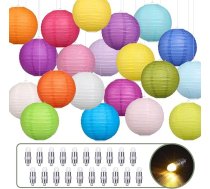 Krāsains papīra laterna 25 cm ar 20 balonu gaismām Silti baltas laternas Papīra laternas abažūrs brīvdienām Kāzu Halloween Ziemassvētki Dzimšanas dienas