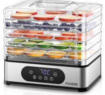 FOHERE Nerūsējošā tērauda dehidrators ar 5 regulējama augstuma paplātēm, LED displejs, 420 W, 35-70 °C, 48 stundu taimeris, pārtikas produktiem, sēnēm, augļiem, gaļai, zivīm, dārzeņiem, BPA nesatur BPA