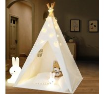 IREENUO Teepee telts bērniem ar pasaku gaismiņām, saliekamas bērnu spēļu teltis, rotaļu namiņš meitenēm un zēniem, vigvams telts rotaļām ārā, iekštelpās (balta)