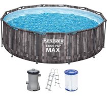BESTWAY Steel Pro MAX tērauda rāmja šķīvji, koka izskats, pelēki