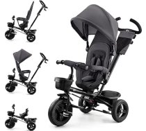 Kinderkraft Aveo trīsritenis no 9 mēnešiem līdz 25 kg, bērnu trīsritenis ar stūres stieni, kompakts saliekams, rotējošs sēdeklis, izvelkams pārsegs ar saules aizsardzību, dzērienu turētājs, grozs komplektā, tumši pelēks