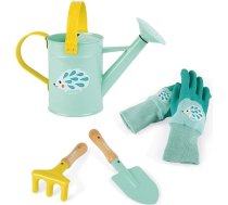 Janod - Happy Garden J03187 Mazā dārznieka rotaļu komplekts, 4 dārza piederumu komplekts bērniem, smalkajai motorikai, piparmētru zaļš, no 3 gadiem