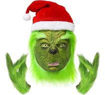 3 x Ziemassvētku maska kažokādas cimdi cepure zaļš liels briesmonis lateksa pilna galvas maska Ziemassvētku Halloween karnevāls Cosplay kostīmu rekvizīti Fancy Dress pieaugušajiem
