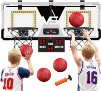 2 spēlētāju basketbola grozs bērniem ar LED apgaismojumu, basketbola grozs bērniem ar 4 bumbu sūkni, iekštelpu āra basketbola grozs, sporta rotaļlieta, basketbola dēlis, melns