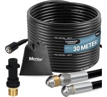 Mcfilter Universāls cauruļu tīrīšanas šļūteņu komplekts, 30 m, 200 bāri, ietver maisiņu ar adapteri, sprauslas cietas + rotējošas, saderīgs ar Kärcher K2 K3 K4 K5 K6 K7 spiediena mazgātāju.