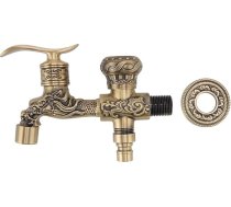 Misiņa krāna siena izlietnes jaucējkrānā Antique Dragon Carved 2 rokturi 1 caurums Vienotais aukstā ūdens krāns ar dekoratīvo vāku izlietnes skaitītājam