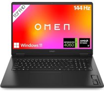 HP Omen spēļu klēpjdators, 17,3 collu FHD displejs - 144 Hz, AMD Ryzen 7 8845HS, 16 GB DDR5 RAM (2x8 GB), 1 TB SSD, NVIDIA GeForce RTX 4060 (8 GB), QWERTZ, Windows 11 Home, Shadow Black