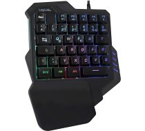 LogiLink Apgaismota spēļu tastatūra ar apgaismojumu vienai rokai, ergonomisku plaukstas balstu, lieliskiem gaismas efektiem un programmējamiem taustiņiem Windows, Linux un Mac operētājsistēmām, melnā krāsā, ID0181
