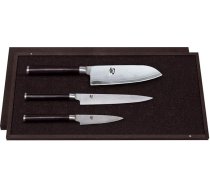 KAI Shun Classic japanisches Kochmesser 3er Set - Santoku 18 cm Klingenlänge + Allzweckmesser 15 cm Klingenlänge + Officemesser 9 cm Klingenlänge, Damastmesser 32 Lagen VG MAX Kern, 61 HRC, Pakkaholz