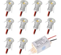 kpslucerna 10 Pack Small LED Spot Light 0.5W Mini Recessed Ceiling Spotlight 12V Virtuves kāpnes Vitrīna Priekšnams Apgaismojums DIY Apgaismojums Downlight (Sudraba Siltā balta)