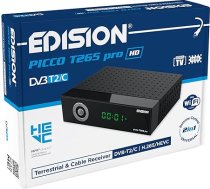 EDISION Picco T265 Pro HD virszemes un kabeļtelevīzijas uztvērējs DVB-T2/C H.265 HEVC FTA Full HD, PVR, USB, HDMI, SCART, S/PDIF, IR Eye, USB WiFi atbalsts, universāla tālvadības pults 2-in-1, barošanas bloks 2-in-1