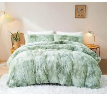 Sacebeleu Ziemas gultasveļa 135 x 200 cm Pluša, garspalvaina, pūkaina, flanelēta, flaneļpapīra sega Zaļa balta Ziemas gultasveļa ar krāsu gradientu Silta sega un 1 spilvendrāna 80 x 80 cm ar rāvējslēdzēju
