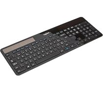 Logitech K750 bezvadu tastatūra, darbojas ar saules enerģiju, 2,4 GHz savienojums, izmantojot USB Unifying uztvērēju, izgaismoti taustiņi, īpaši šaura un ekoloģiska ražošanā, Šveices QWERTY izkārtojums