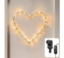 CozyHome 20 LED sirds gaismas vainags ar kontaktdakšu - silti balta, izgaismota loga dekorācija | LED dekorācija Dzīvojamā istaba Moderns stāvošs vai karājas | Izgaismota loga kāzu dekorācija Sirdis par