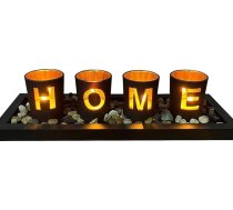 Home Tējas gaismas turētājs - porcelāna sveču turētājs melnā krāsā un zelta iekšpusē ar koka paplāti, zelta gaismas efekts, labākais dekors lauku mājas pusdienu galdam