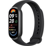 Xiaomi Smart Band 9 aktivitātes aproce, autonomija līdz 21 dienai, AMOLED displejs ar 60 Hz atskaites frekvenci, sirdsdarbības ritma mērītājs, melns