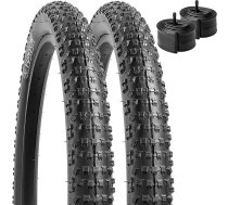 YunSCM Pack of 2 Foldable 24 collu riepas 24 x 2.60 apvalks 66-507 Plus 24 collu caurule AV32 mm vārsts saderīgs kalnu riteņbraukšana 65-507 24 x 2.50 24 x 2.60 24 x 2.70 24 x 2.70 24 x 2.80 Velosipēdu riepas un