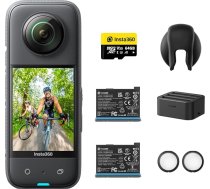 Insta360 X3 izturības komplekts - ūdensizturīga 360° darbības kamera ar 1/2 collu sensoru, 5,7K 360°, 72 MP 360° fotoattēli, stabilizācija, 2,29 collu skārienjūtīgais ekrāns, vibrāciju atgriezeniskā saite, AI rediģēšana, tiešraide