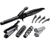 Remington S8670 Multi-style Komplektā ietilpst atgriezeniskās ieveidošanas plāksnes, 19 mm lokšķēres, apaļā birste un spirālveida matu cirtas piederums, matu skavas, melns