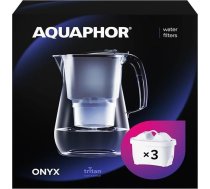 AQUAPHOR Onyx ūdens filtra krūze 4,2 l, kaļķakmens, hlora un citu piemaisījumu samazināšanai, ietilpst 3 x Maxfor+ filtru kārtridži - augstas kvalitātes ūdens filtra krūze ar stikla izskatu - melna krāsa