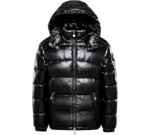 duzhengzhou Ziemas jaka ar kapuci Silta vidēja svara metāliska dūnu jaka Zip quilted spīdīgs spīdīgs Puffer Coat Black S
