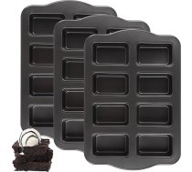 Iepakojumā 3 cepšanas veidnes - 36 x 24 cm biezpiena veidne - nepielipīga smalkmaizīšu veidne - 8 dobumu mini maizes veidne - maizīšu cepšanas veidne melnā krāsā smalkmaizīšu kūkas rullīšiem