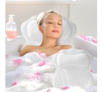 Vannas spilvens, tīklveida vannas spilvens kaklam, vannas spilvens ar 6 piesūcekņiem, ar galvas, kakla, plecu un muguras atbalstu, vannas spilvens vannai mājas spa un vannai (balts)