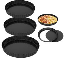 3 iepakojuma melnas Quiche veidnes ar vaļēju pamatni, ar izvelkamu pamatni, kas nav lipīga, Quiches, Flans, Quiche panna, oglekļa tērauds
