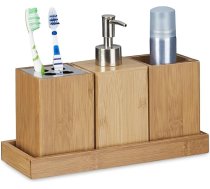 Relaxdays 4 gab. vannas istabas piederumu komplekts, bambuss, zobu suku turētājs, ziepju dozators, ziepju trauks, trauks, dabīgs