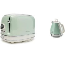 Ariete 155 Design 2 šķēļu tosteris ar knaiblēm, 6 grauzdēšanas līmeņi, 810 W, krēmkrāsas/zaļš & 2868 Vintage nerūsējošā tērauda elektriskā dizaina tējkanna uzlējumu dzērieniem, 1 litrs, 1600 W, zaļa krāsa