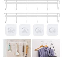 2 Pack Virtuves piederumu pakaramie kosmosa taupīšanas sienas piederumu turētājs Bez urbšanas pakaramais ar 6 āķiem Pašlīmējoši sienas āķi Daudzfunkcionāla drēbju sliedes virtuvei Vannas istaba balta