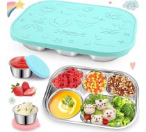 Hydream Bento pusdienu kārba, nerūsējošā tērauda Bento kārba ar 5 nodalījumiem, pusdienu kārba ar silikona vāku, atkārtoti lietojama maizes kaste, uzkodu kaste ar 2 x 50 ml salātu mērces mērces trauku, hermētiski izturīga (tirkīza)