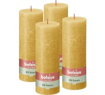 Bolsius Rustic Pillar Candles, okera dzeltens, 4 gab., dekoratīvās mājas sveces, degšanas laiks 85 stundas, bez aromāta, dabīgs augu vasks, bez palmu eļļas, 19 x 7 cm