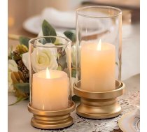 NUPTIO sveču turētājs Pillar Candles Zelta sveču turētājs: Zilo sveču turētāju komplekts Stikla cilindra āra zelta krāsas metāla laternas galda rotājums ēdamgalds Ziemassvētki kāzas.