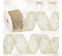 2,5 collas x 20 jardu acs mirdzuma lentes Ziemassvētku - caurspīdīga metāliska mājas pusei dāvanu iesaiņošanai vainags DIY amatniecības Ziemassvētku eglītes apdare (zelta)
