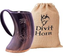 Divit autentisks vikingu rags | arhaiskais alus krūzis | Royal Flair; Dzeriet no īsta vērša raga krūzes (Fenrir, pulēts) (Liels Mjolnirs (1 L), pulēts)