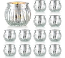 Inweder Stikla sveču turētājs Votive sveču turētājs tējas svecēm - 12 sudraba Vintage tējas gaismas turētāju komplekts kāzu galda dekorēšanai - mazs dekoratīvs tējas gaismas sveču turētājs Ziemassvētkiem