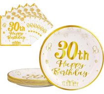Papīra šķīvji un salvetes 50 Pack 9 collu baltas dzimšanas dienas svinību deserta trauki Happy Birthday Decorations Party Supplies