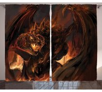 ABAKUHAUS Braun Rustic Dragon, aizkars guļamistabā ar cilpām un āķiem, 280 x 245 cm, brūni dzeltens