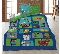Minecraft divpusējs gultas veļas komplekts zēniem 135 x 200 cm 80 x 80 cm Gultas veļa no kokvilnas ar Zip zaļo spēļu motīvu ar pikseļu zobenu blokiem Pikakseļu dzīvnieku raksts