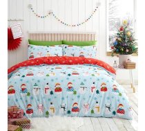 Fusion Ziemassvētku sega Duvet Cover Duck Egg Blue King Size (230 x 220 cm) Reversible Design Sniegavīrs sega Cover Ziemassvētku gultas veļa ar 2 spilvendrānas Sarkans